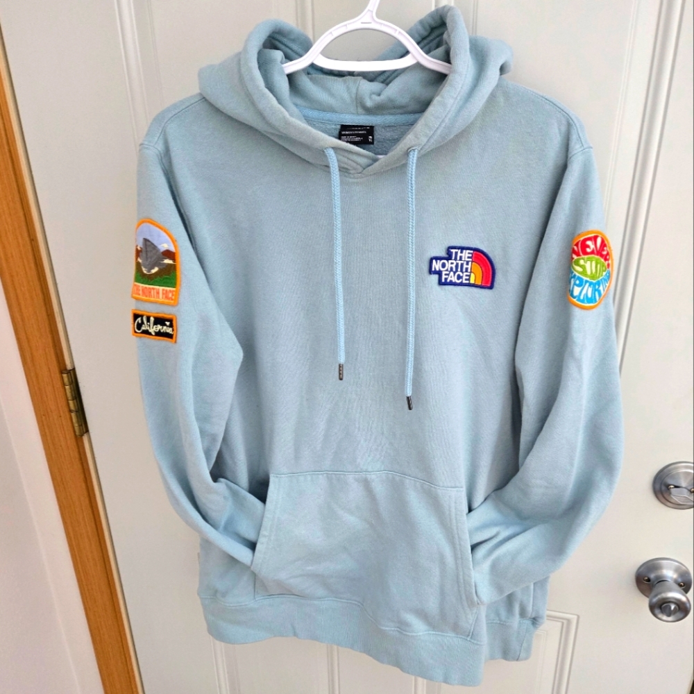 The North Face Blue Sweatshirt Hoodie with Colorful Patches